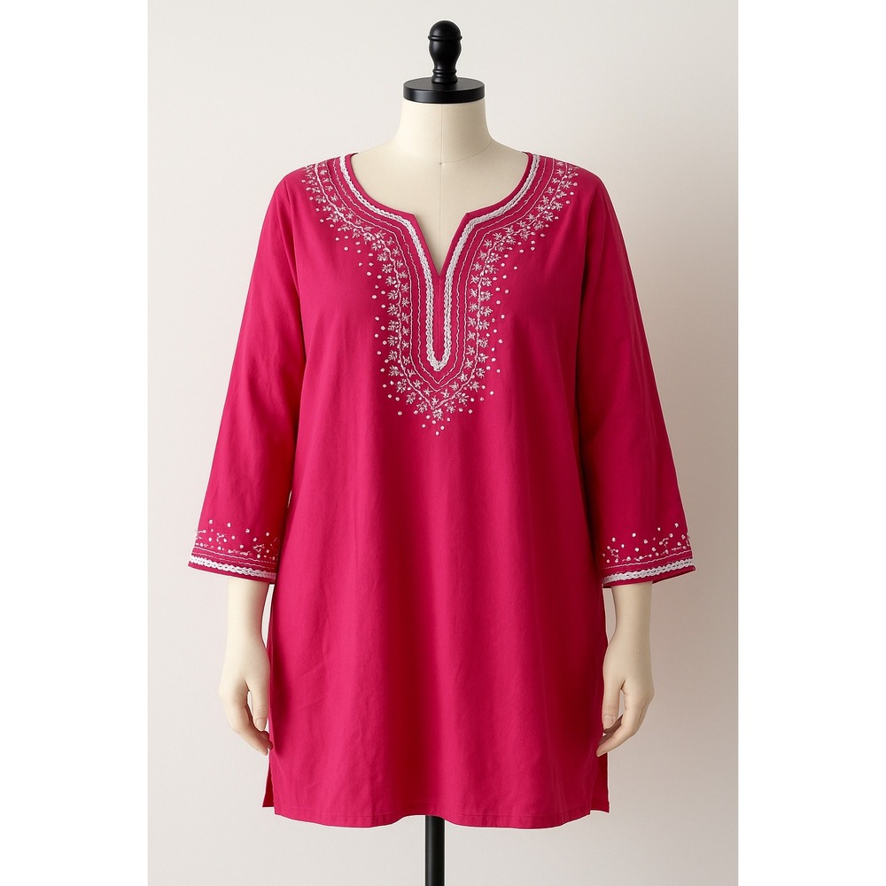 Chelsea Studio 2X Embroidered Tunic Top Sequins Hippie‎ Bohemian Peasant Flowy